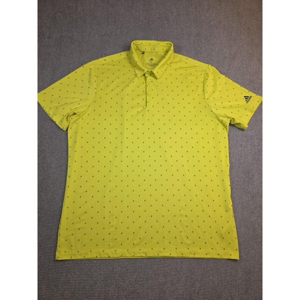 Adidas Polo Shirt Mens XL Yellow Green Primegreen Golf Palm Tree